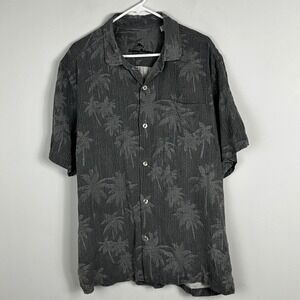 Tommy Bahama 100% Silk Hawaiian Short Sleeve Shirt Mens Size XL Grey Palm Tree